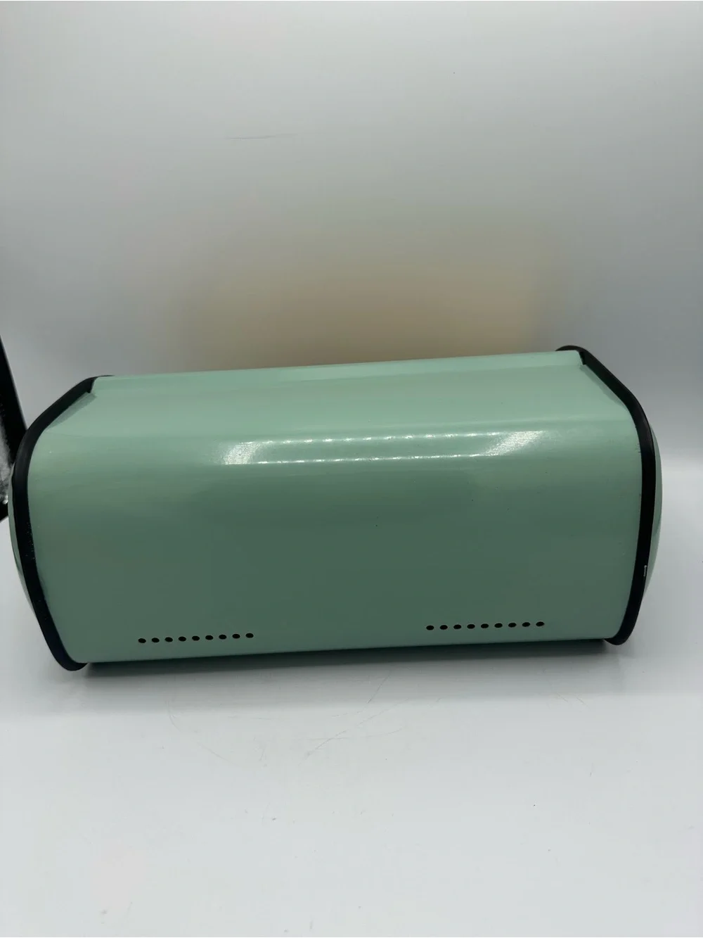 Turquoise Blue Enamel Retro Style Bread Box Lightweight Steel 16×10×7 Large Size